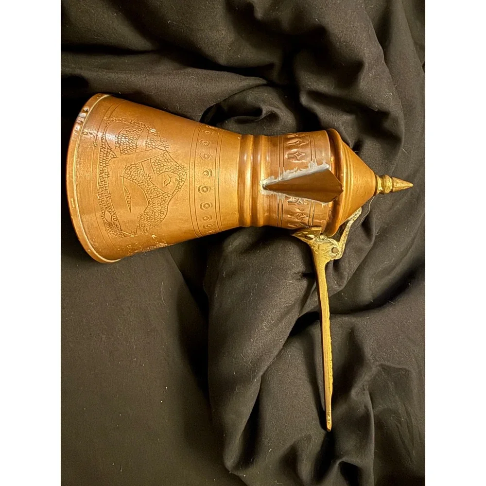 Aktoussi Bros Vintage Copper Dallah Coffee Pot Etched Made in Lebanon 7.5in